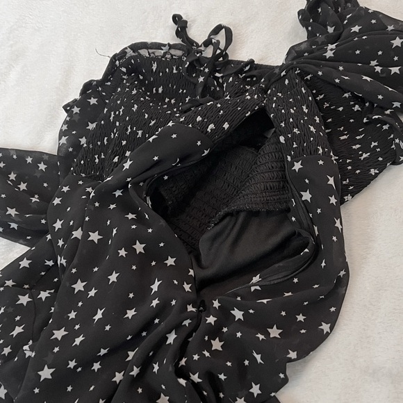 Altar’d State Long Sleeve Mini Star Dress Babydoll Black White Medium Sheer - Picture 9 of 11